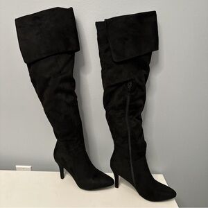 Furla Black Over-the-Knee Fold-Top Pointed-Heel Boots